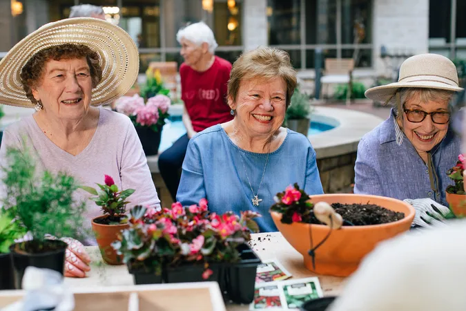 Senior women enjoying gardening together