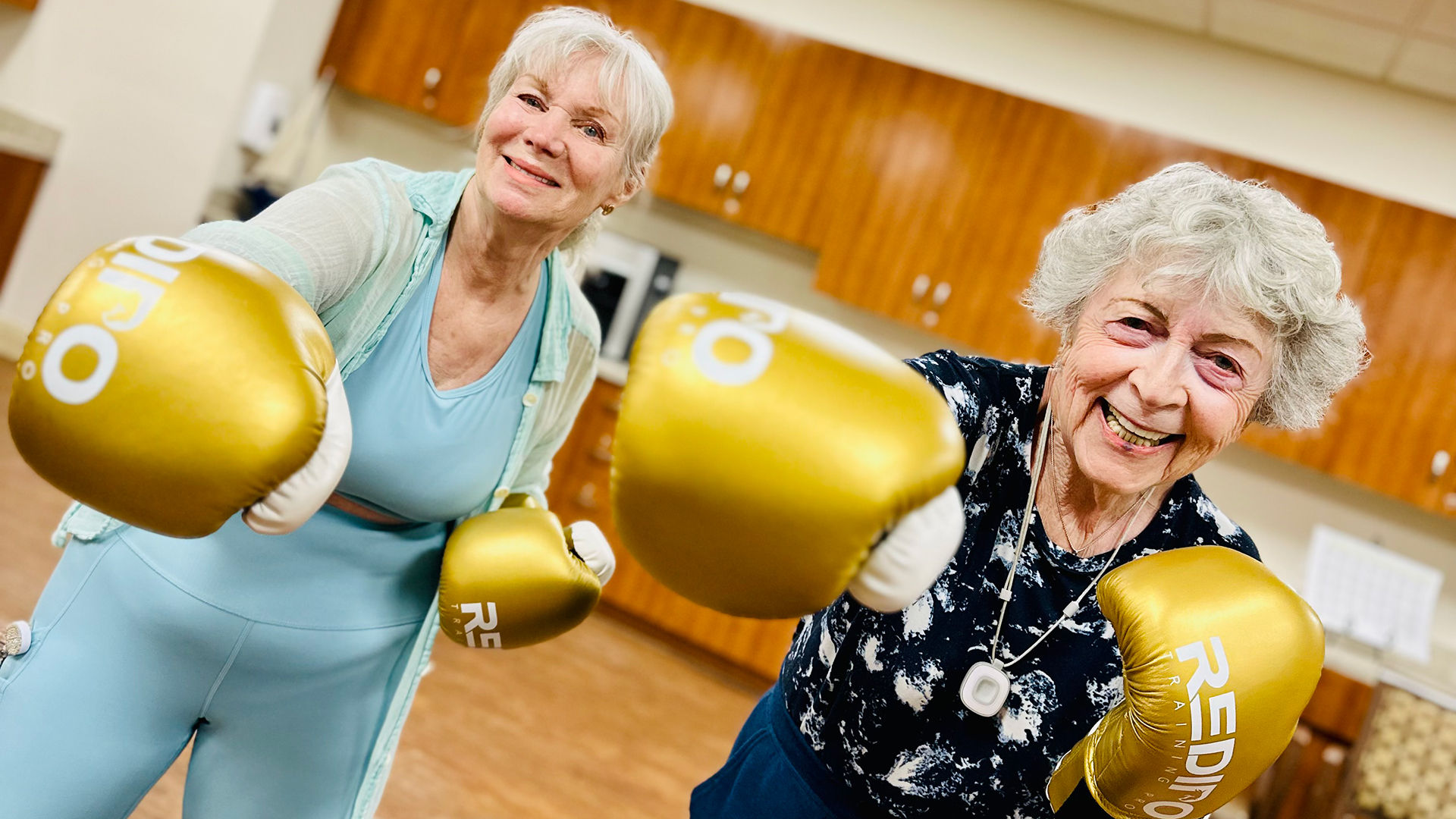 Residents at Atria Tarzana in Los Angeles participate in boxing classes led by a former professional fighter.
