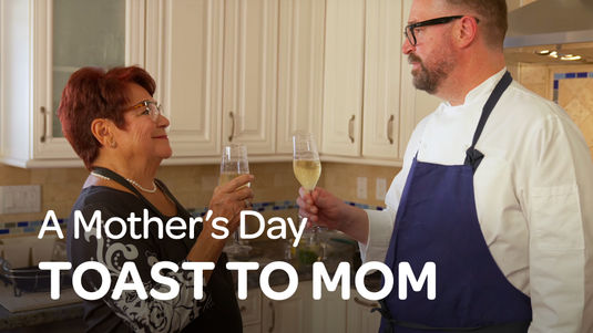 Chef Edward in the kitchen cooking with his mother for mother's day