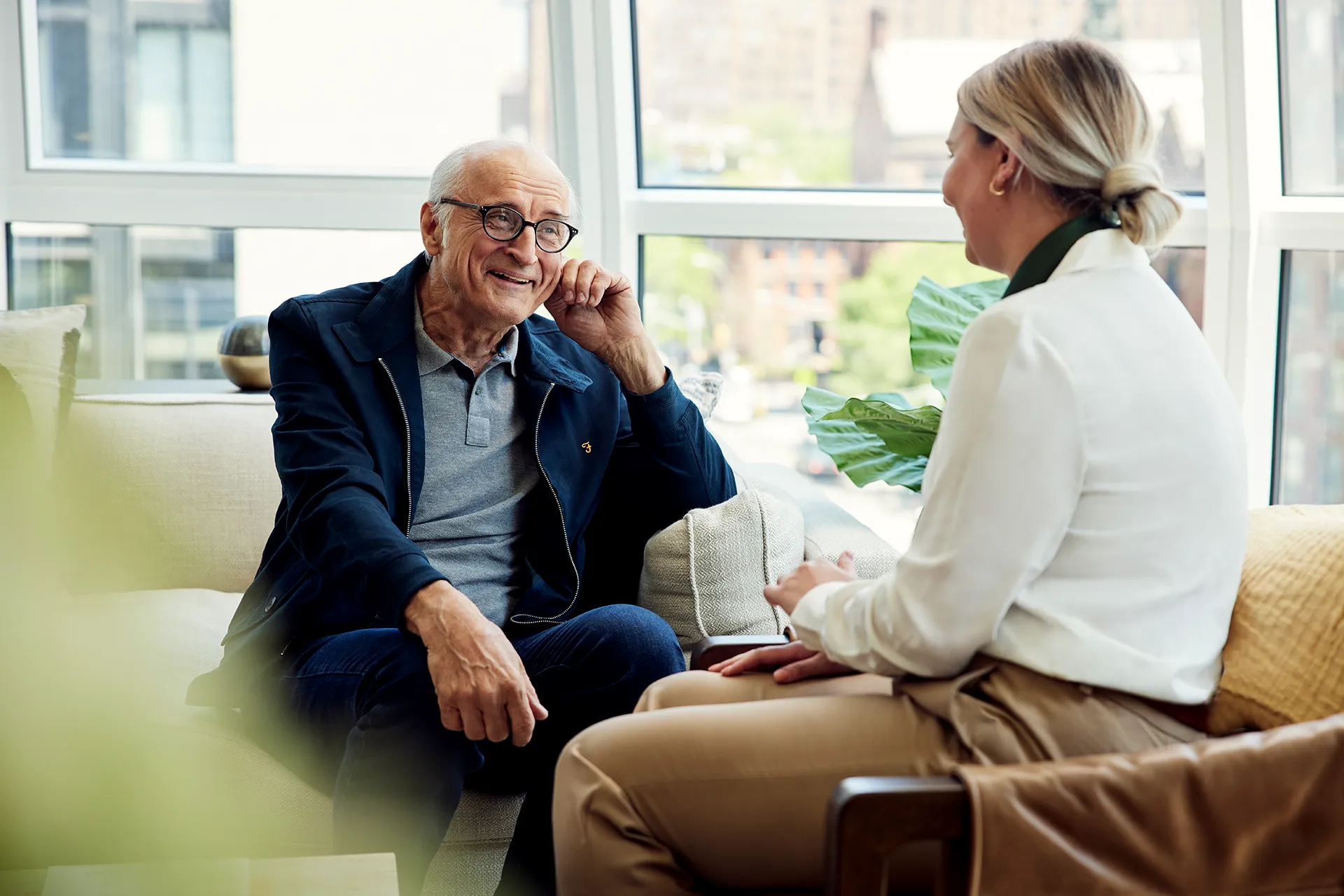 A man and woman talking and laughing together