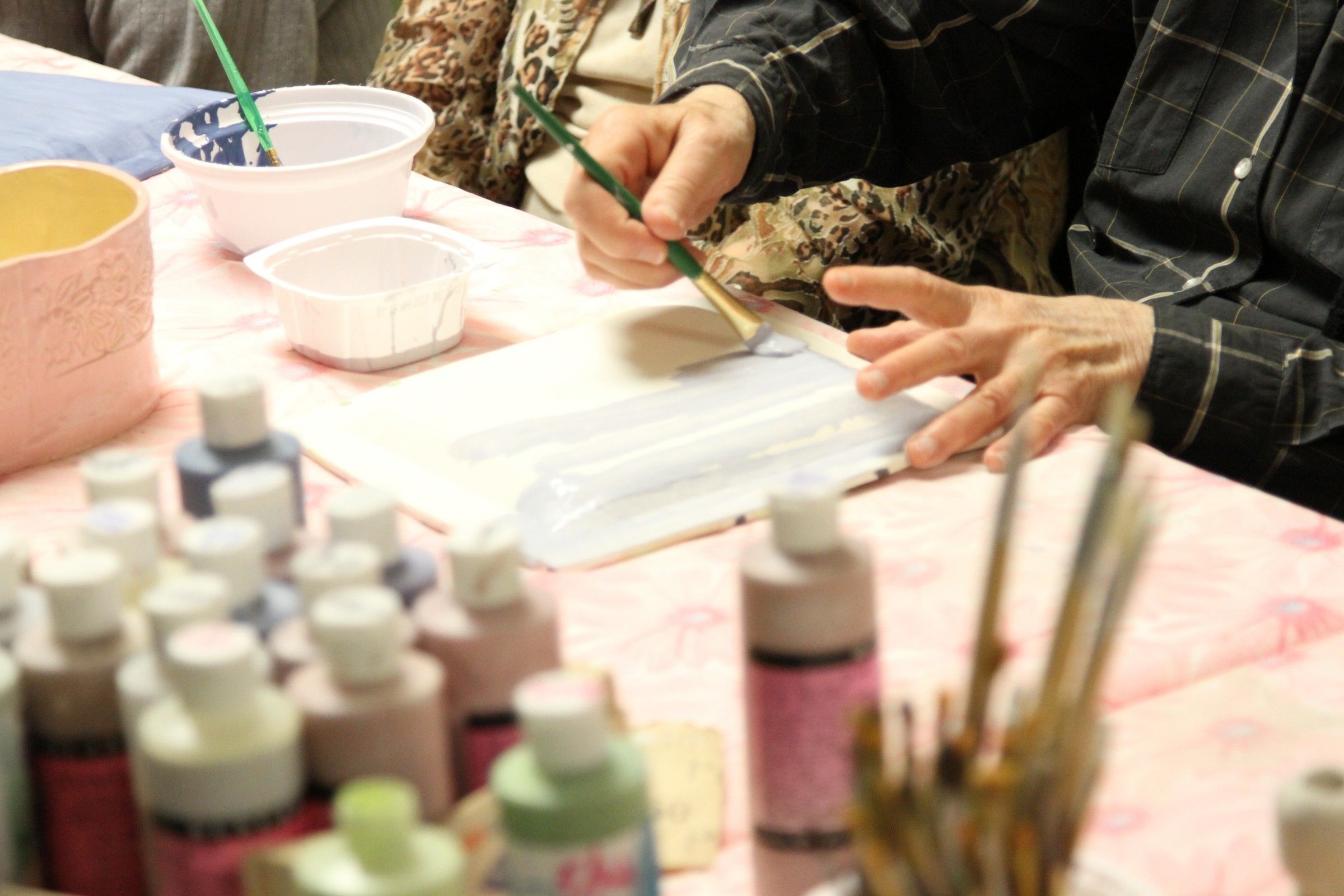 Older person paint a canvas