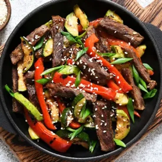Plate of steak fajitas.
