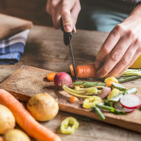 Chef cutting up veggies