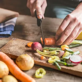 Chef cutting up veggies