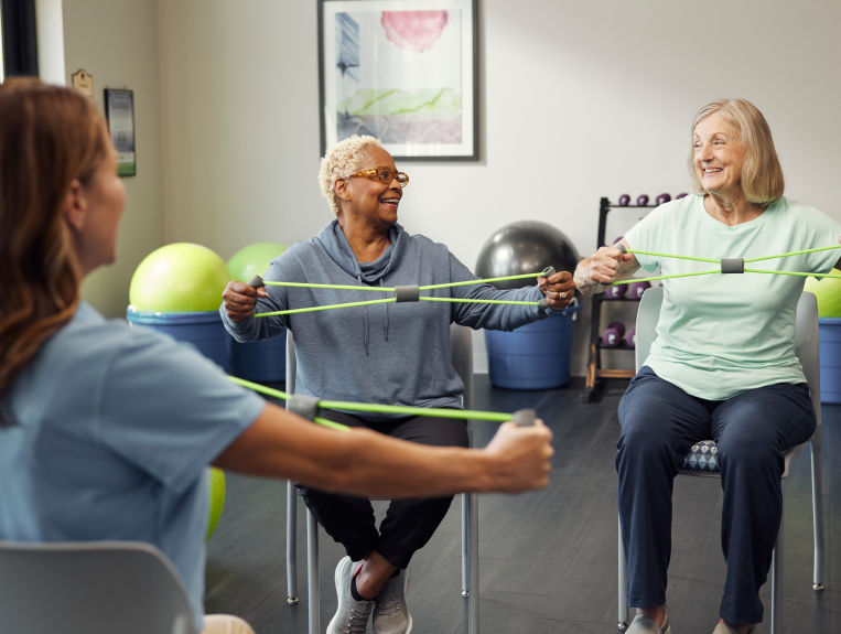 Senior women in exercise class