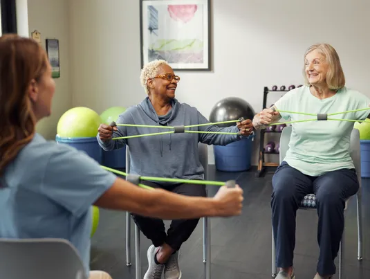 Senior women in exercise class