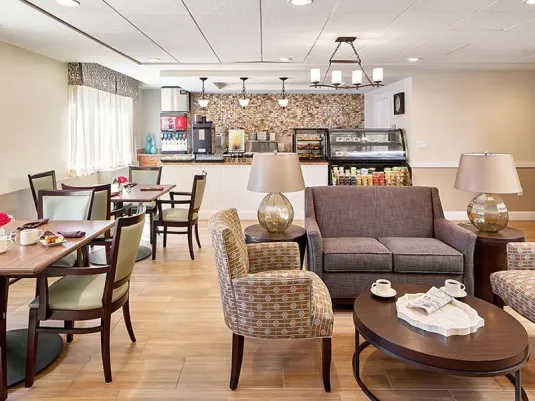 Atria Stamford retirement community grab-and go-dining and lounge space