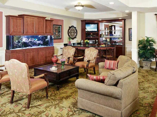 Retirement community bar, aquarium and lounge area in Jupiter, FL