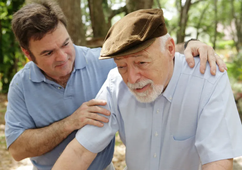 Senior man and son spending time together