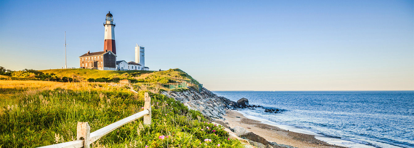 Lighthouse on the beach in Suffolk County