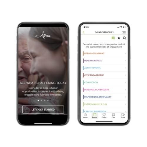 Phone screen displaying the new Atria Senior Living app