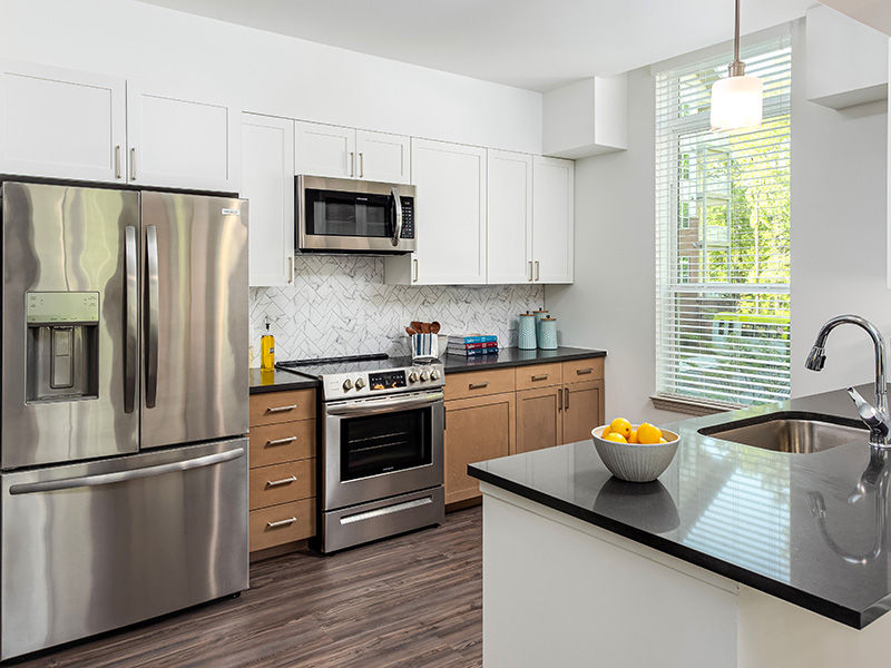 Modern kitchen in an apartment at Atria Cary