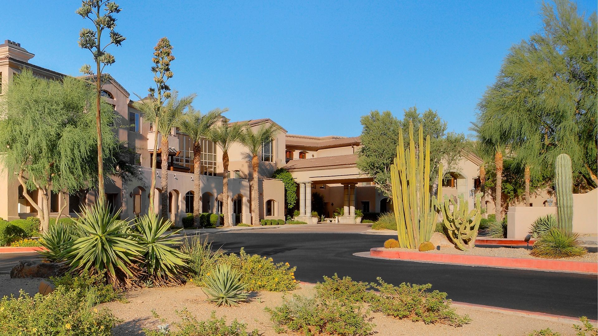 Atria Sierra Pointe exterior surrounded by cacti and trees