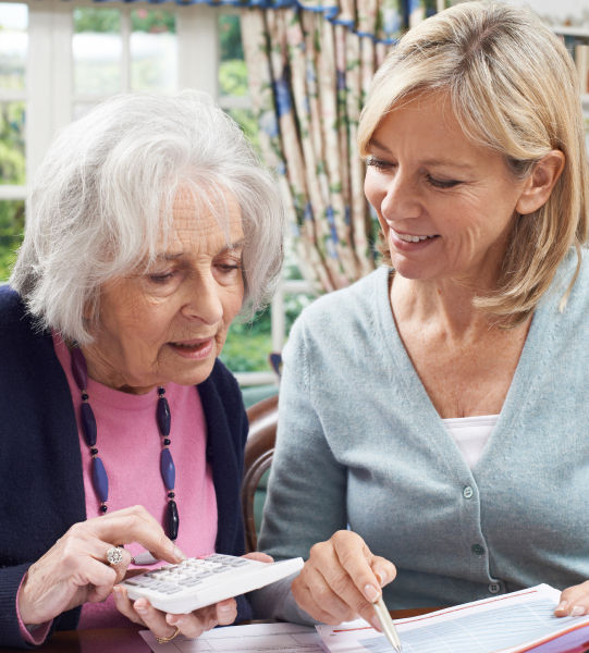 Senior woman and daughter planning