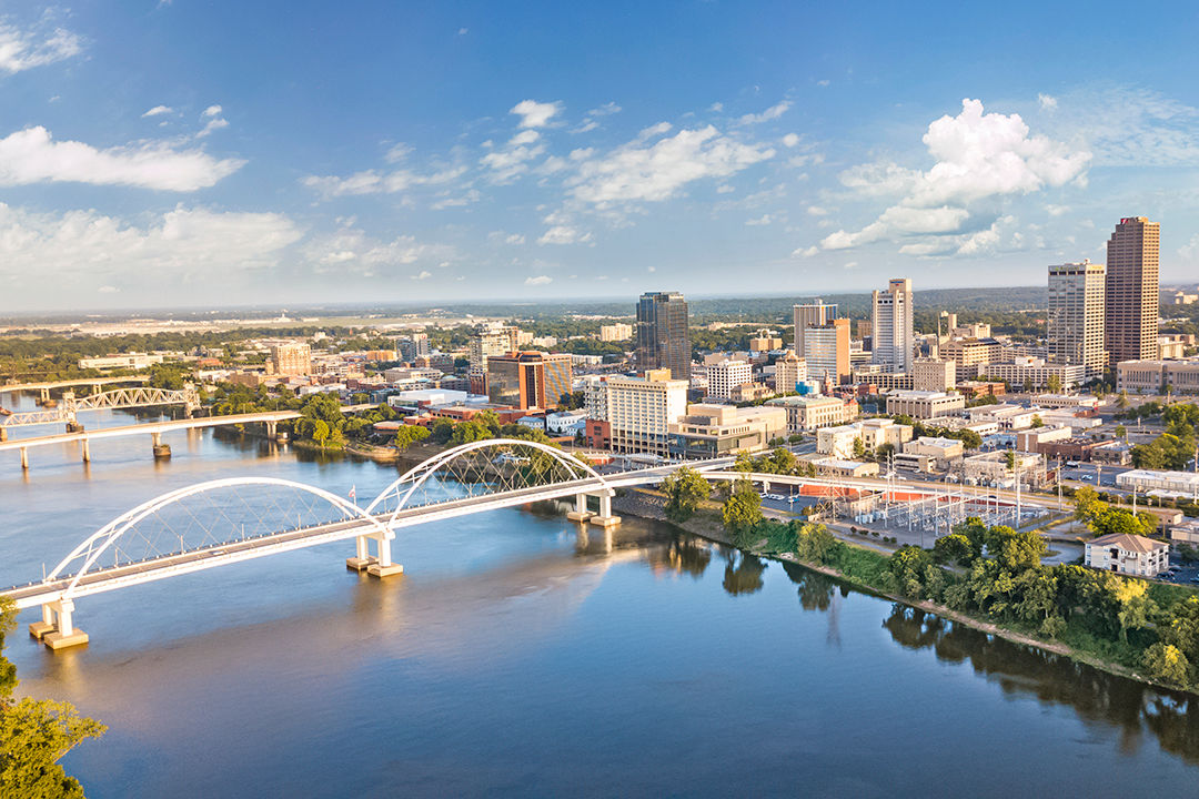 Aerial shot of downtown Little Rock, Arkansas.