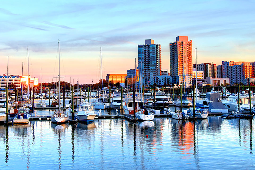 Stamford, CT boat harbor at sunset