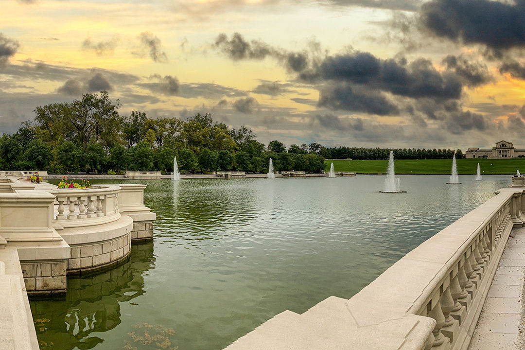 View of the Grand Basin was designed for The World's Fair in 1904 and was restored in 2003.