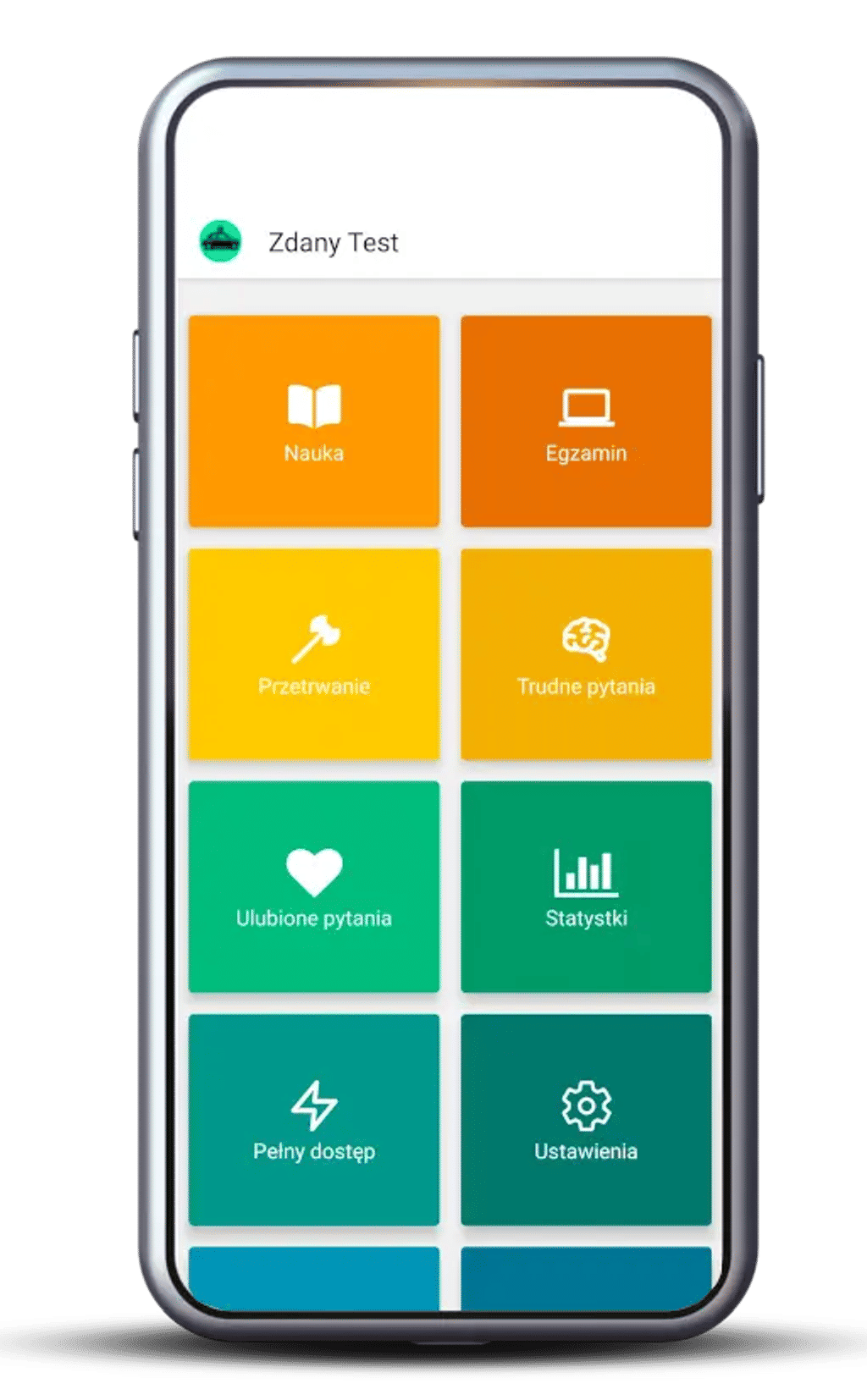 Telefon na którym pokazane jest menu aplikacji