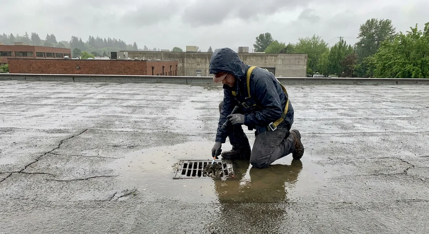 Man sitting on a flat commercial roof