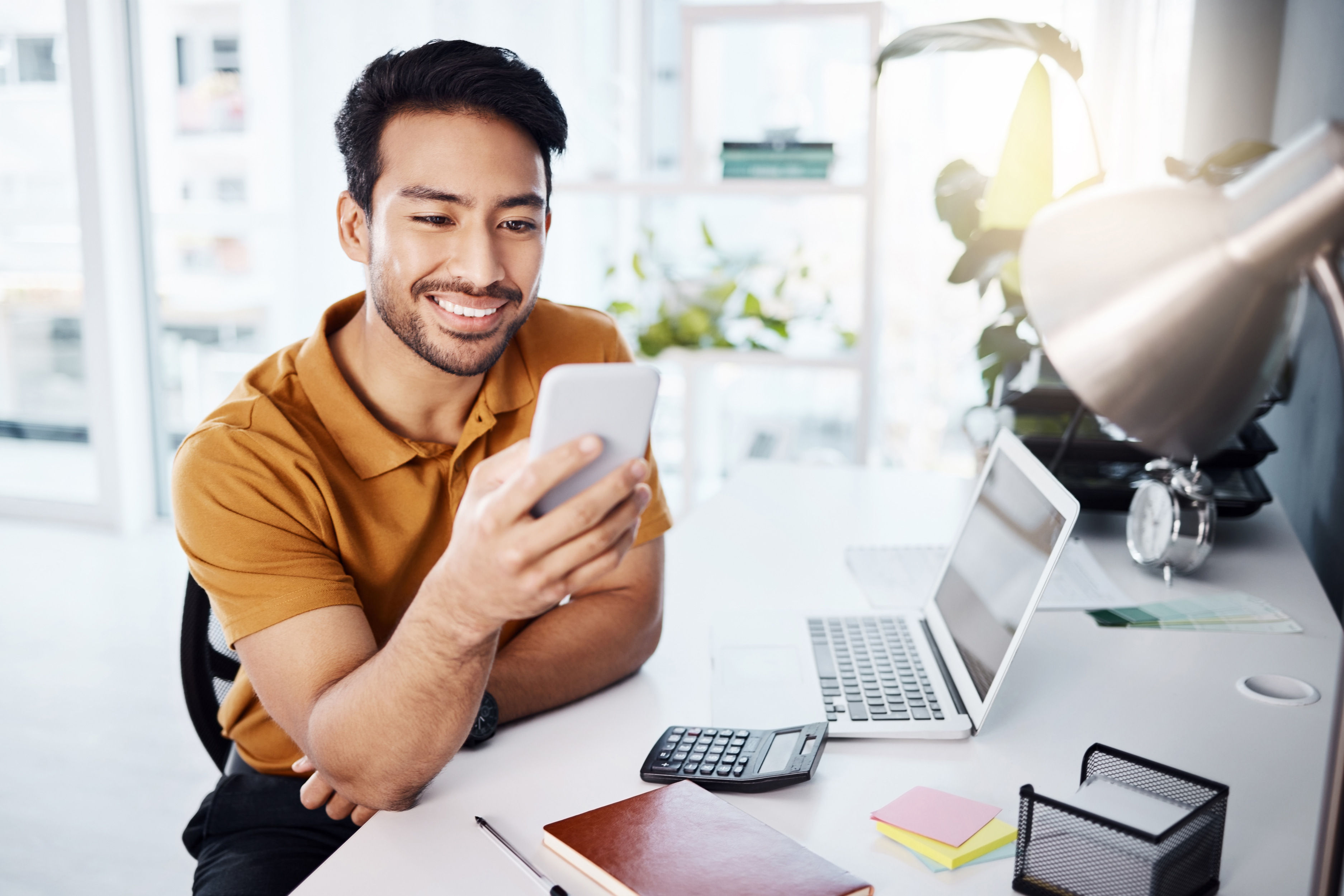 Business owner checking website