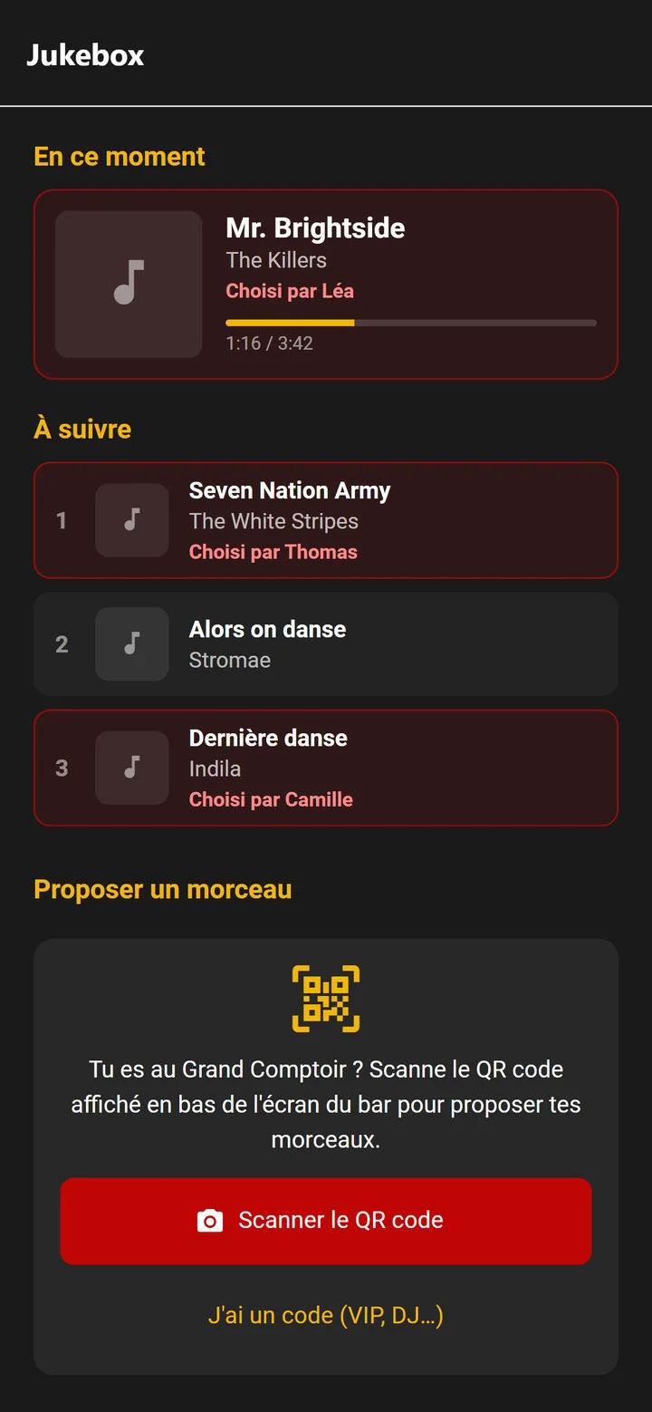 Jukebox du bar dans l'application Le Grand Comptoir