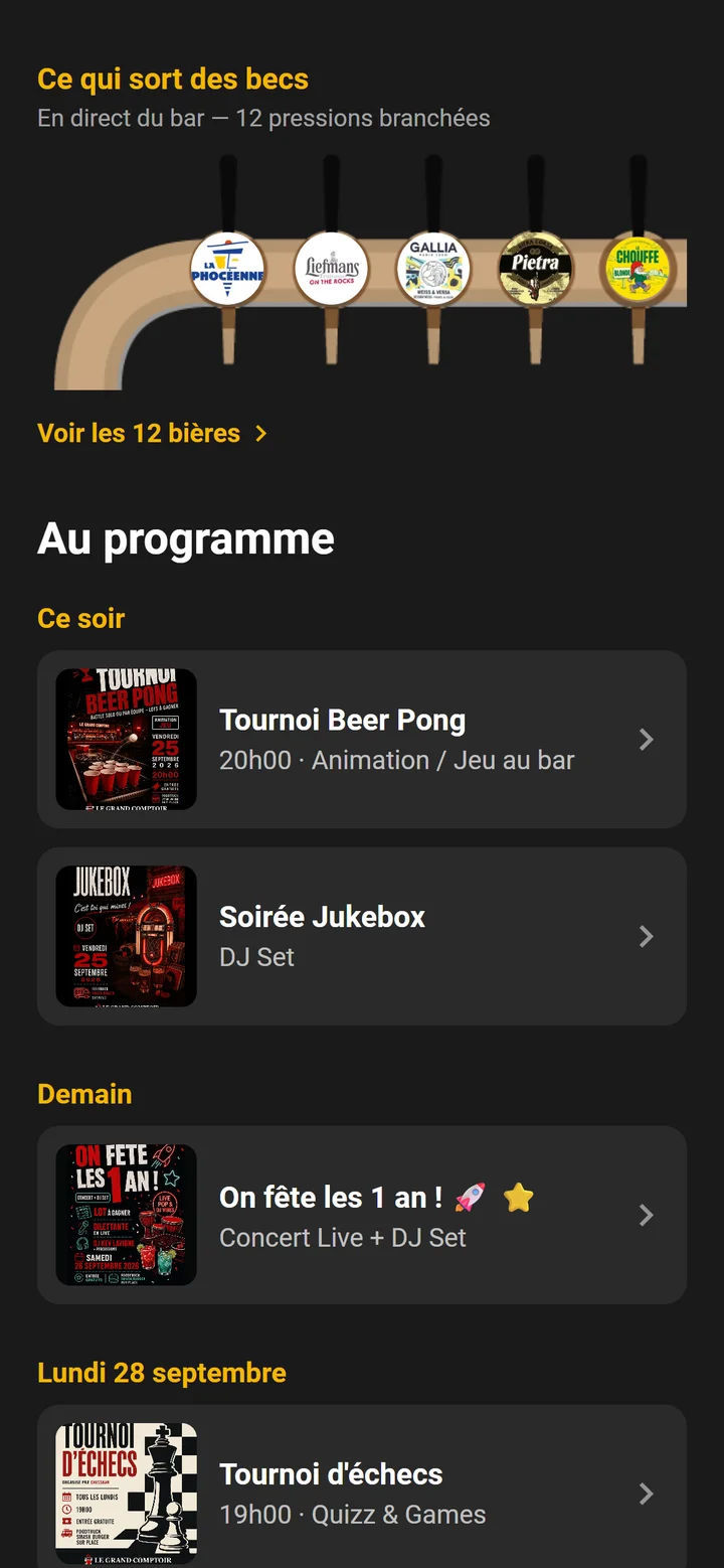 Les pressions en direct dans l'application Le Grand Comptoir