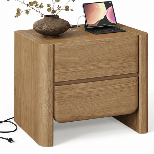 26 Inch Curved Edge Nightstands with Charging Station