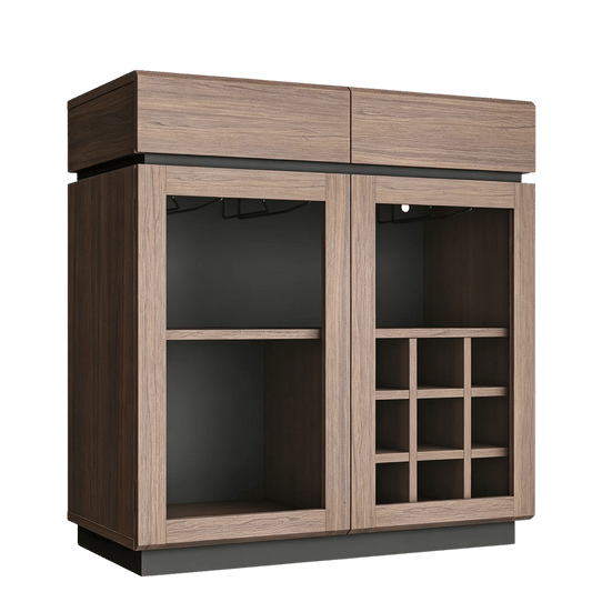 Whisper Series Coffee Bar Cabinet with LED, Charging & Wine Rack, Walnut