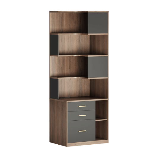 74.4" Tall L-Shaped Corner Bookshelf, 7-Tier Bookcase Black Walnut