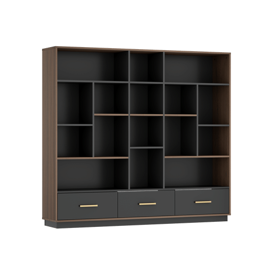 60" Bookshelf with Drawers, Black Walnut Cube Storage Organizer