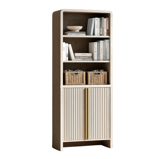 Caly 74.1" Fluted Tall Bookcase with Doors, 6 Tier Bookshelf
