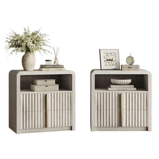 [Pre-Sale] Caly 23.6" White Alder Finish Fluted Curve Nightstand-2Pcs