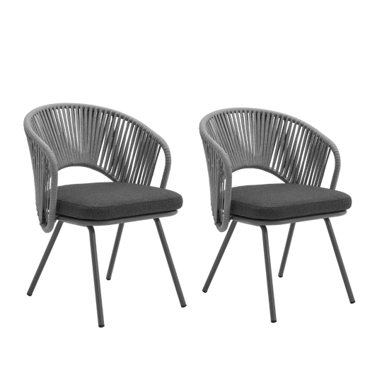29.5" Outdoor Thin Tube Woven Rope Dining Chair, Set of 2