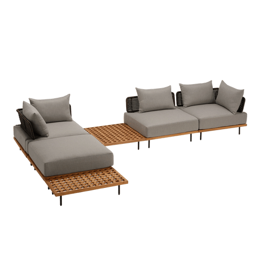 150.6"  Outdoor Teak Lattice Modular Sectional Sofa Set,  Patio Conversation Sofa