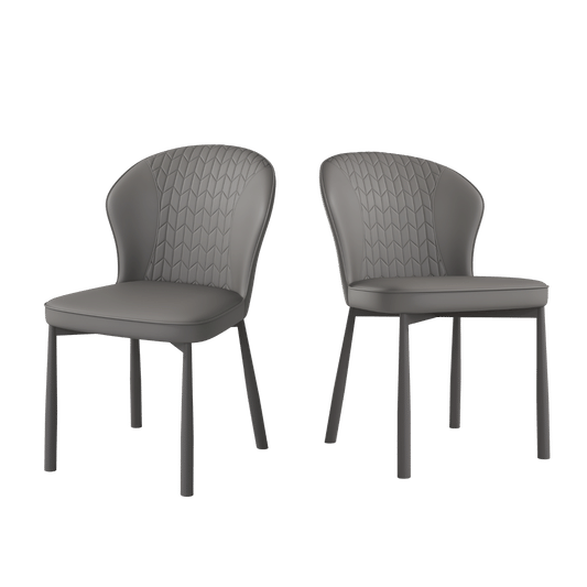 2 Pack Modern Grey Wingback PVC Dining Chairs
