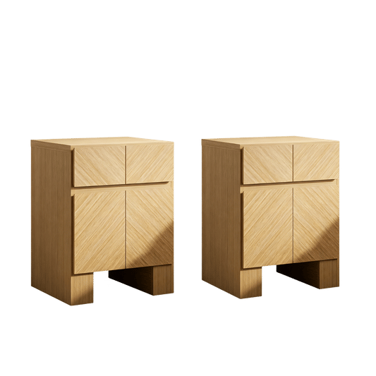Galileo 23.5" Wood Night Stand with Charging Station Natural Oak, Set of 2