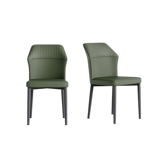 2-Pack Green PVC Dining Chairs with Fine Wave Stitch Detailing