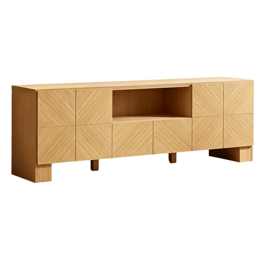 Galileo 70" Natural Oak TV Stand Media Console with Outlet Storage Cabinet