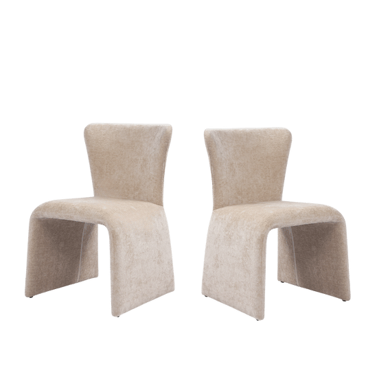 2Pack U Base Chenille Dining Chairs, Light Coffee