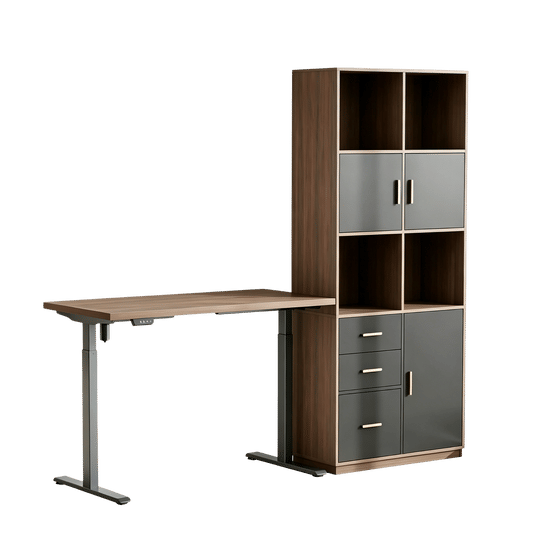47" Electric Standing Desk with Tall Storage Cabinet, Black Walnut