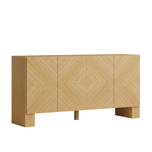 Galileo 63" Sideboard Buffet Cabinet with 4 Doors, Large Credenza Sideboard, Natural Oak