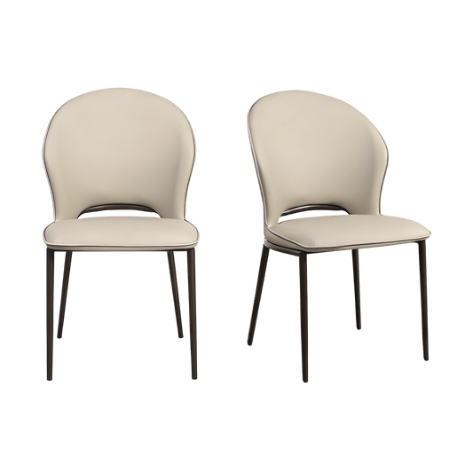 2Pack Beige Modern Upholstered PU Leather Dining Chairs