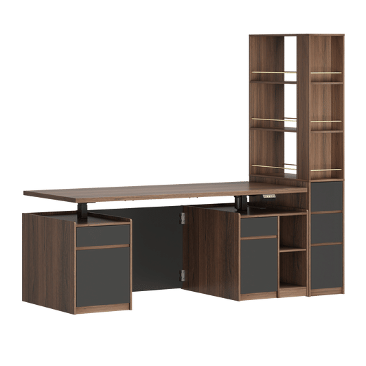 [Pre-Sale] Soren 71" Black Walnut Executive Standing Desk & Bookcase Set