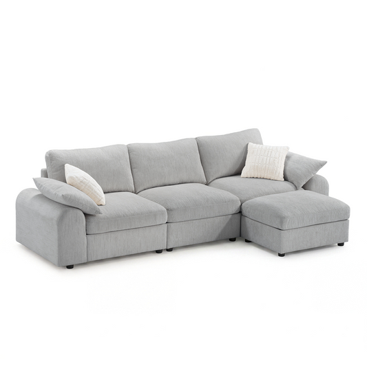 Rialto Modular Chenille L-Shape Sofa with Storage Ottoman,Gray