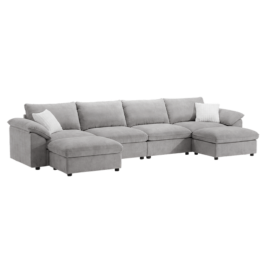 Dreamboat Modular Chenille U-Shape Sofa with Storage Ottoman,Gray