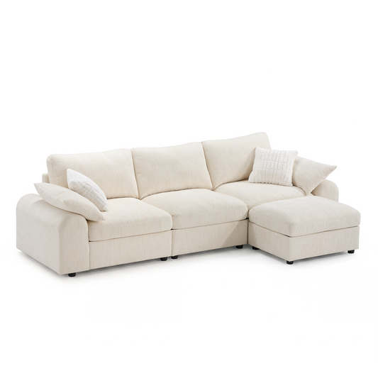 Rialto Modular Chenille L-Shape Sofa with Storage Ottoman,Beige