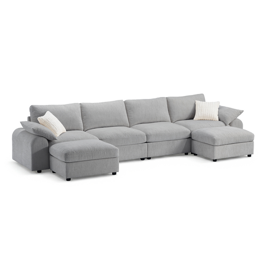 Rialto Modular Chenille U-Shape Sofa with Storage Ottoman,Gray