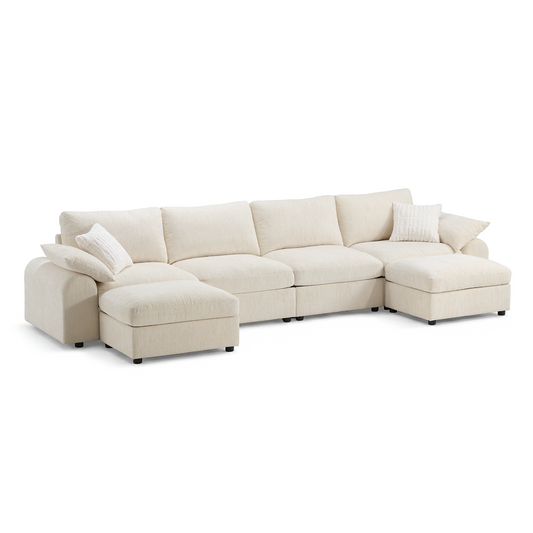 Rialto Modular Chenille U-Shape Sofa with Storage Ottoman,Beige