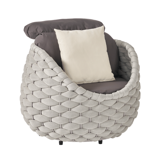 33.5" Outdoor Eggshell Handwoven Rope Sofa Chair with Cushions