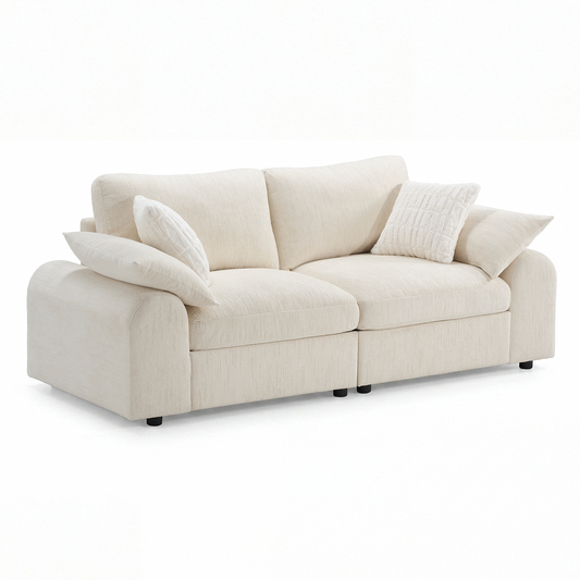 Rialto Modular Chenille Loveseat Sofa with Curved Armrests,Beige